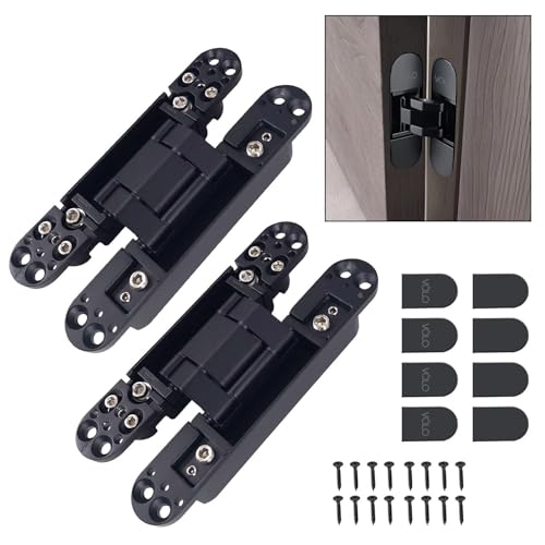Image of VOLO Pack of 2 Pieces | Heavy Duty 3D Adjustable Concealed Door Hinges | Hidden Hinges for Wooden and Flush Doors, Smooth Alignment Control | Matt Black Finish | 6 Inch (150mm)
