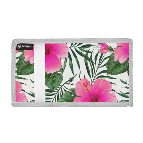 Hibiscus Green Leaves Tropical Kids Wallet for Boys Girls Outdoor Sport Trifold Wallets for Children Teen Youth Wallet with Zippered Coin Pockets Card Holders Front Pocket Wallets with Magic Sticker2