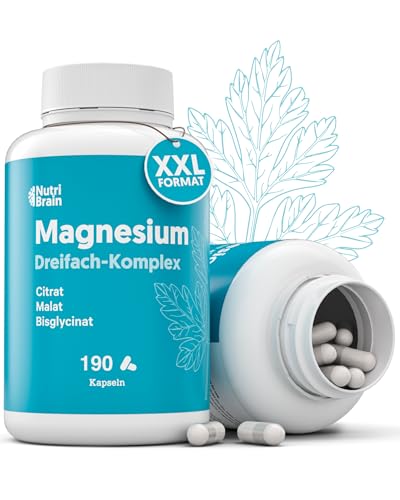 Magnesium Komplex Bisglycinat, Citrat und Malat | Hochdosiert | Laborgeprüft | 400 mg elementares Magnesium | Für Energie, erholsamen Schlaf und Muskelregeneration | 190 Kapseln