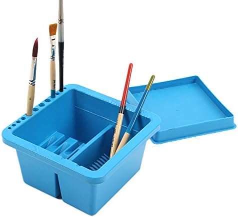 Artist Brush Washer Cleaner Bath Holder Twin Compartment Painting Lid, Plastic