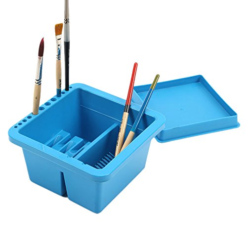 Artist Brush Washer Cleaner Bath Holder Twin Compartment Painting Lid, Plastic