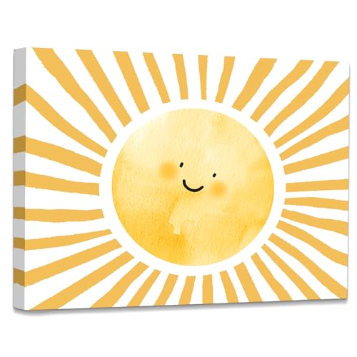WODMIS Boho Sun Shunshine Wall Art, Cute Cartoon Smiling Watercolor