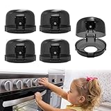 BBsecure Stove Knob Safety Covers - 5 Pack Heat Resistant Oven Knob Covers for Child Safety with 3M Strong Adhesive, Gas Stove Knob Covers with Dual-Button Locks & Visual Design, Black