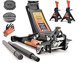 Gato hidráulico 3T, 80 – 465 mm, 2 almohadillas de goma, guantes de montaje, 2 soportes, gato hidráulico profesional, elevador de coche, autocaravana, ideal para cambio de neumáticos SUV