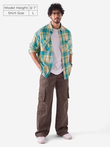 Image of The Souled Store Checks: Scuba Dive Men and Boys Long Sleeve Button Front 100% Cotton Relaxed Fit Shirts