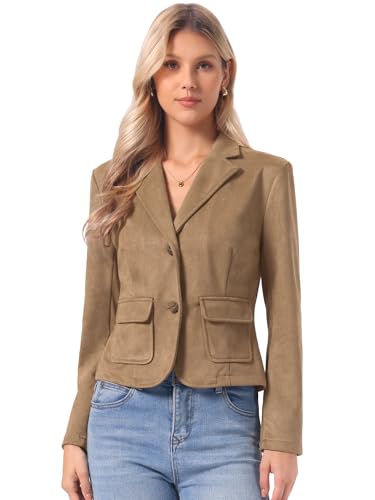 Image of Allegra K Faux Suede Jacket for Women's Notched Lapel Button Down Blazer