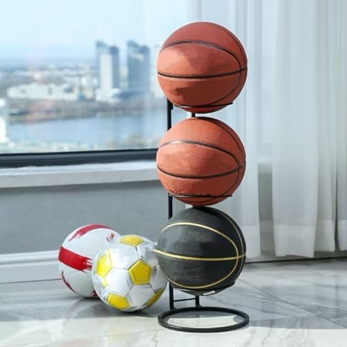 StyBtt 3 Lagiger Ballständer, Vertikale Ballregal, Ballhalter aus Metall, Ball Aufbewahrung, Ball Ständer Herausnehmbare, Ballständer Display Halter Für Fußball Basketball