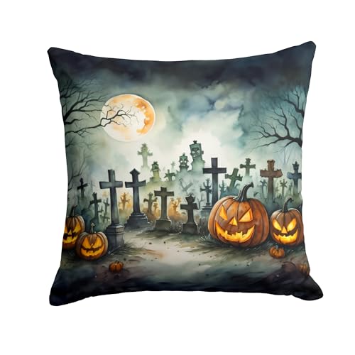 Caroline's Treasures DAC2216PW1414 Graveyard Spooky Halloween Throw Pillow Machine Washable, Indoor Outdoor Decorative Pillow for Couch, Bed or Patio, 14Hx14W
