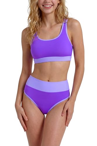 Image of Period Swimwear Two Piece Leakproof Swimsuit Menstrual High Waist Bikini Sets Color Block Bathing Suit for Teen Girls