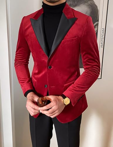 Mens Velvet Blazer Retro Single Breasted Peak Lapel Suit Jacket Formal Casual Party Wedding Performance4