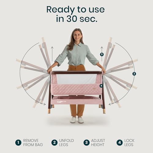 Image of Tutti Bambini CoZee Luxe Bedside Bassinet & Sleeper, Walnut /Blush | Portable Crib, Adjustable Crib for Newborns, Travel Case Included, 0-6 Months, Baby Essentials