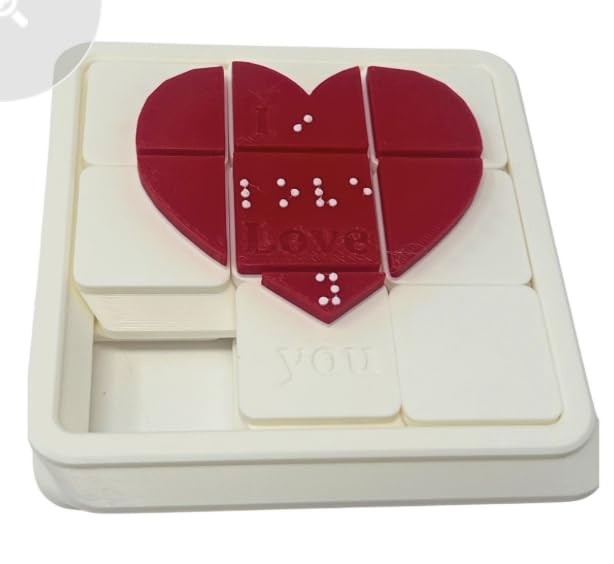 Braille Heart Sliding Puzzle, Tactile Problem-Solving with a Loving Message, for the Blind, Visually Impaired, and Sighted- for Gifts, Friends, Home, School, and Everyday- Blind in Mind