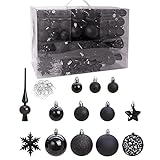 WOMA Christbaumkugeln Set in 19 weihnachtlichen Farben - 111er Set Weihnachtskugeln Schwarz aus Kunststoff + Baumspitze - Gold, Silber, Rot & Kupfer UVM - Weihnachtsbaum Deko & Christbaumschmuck