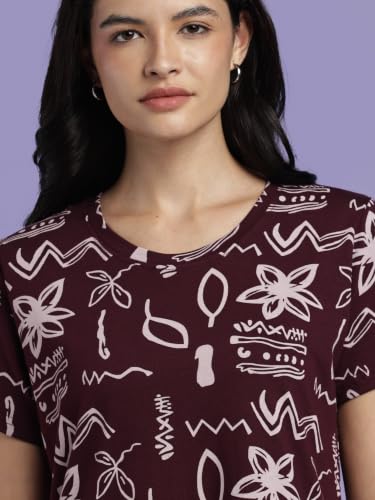 Image of 9shines Label Hosiery Cotton Knee Length Short Night Dress | Short Nighty for Women with Pocket | Graphic Print Nightwear | Night Gown for Women (M-7XL)