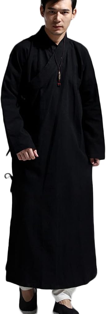Ystylee Mens Long Buddhist Meditation Shaolin Monk Robes Maxi Gown Cotton Linen Kung Fu Martial Arts Clothing