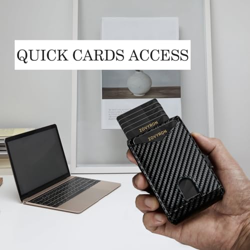 Slim Wallet For Men Pop Up Card Wallet Minimalist RFID Blocking Credit Card Holder with ID Window,Bifold Carbon Fiber Front Pocket Wallet3