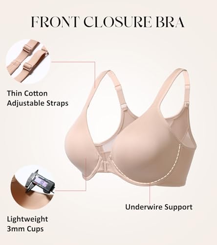 DotVol Women's Front Closure Posture Everyday Bra Plus Size Full Figure Underwire Back Support Bralette4