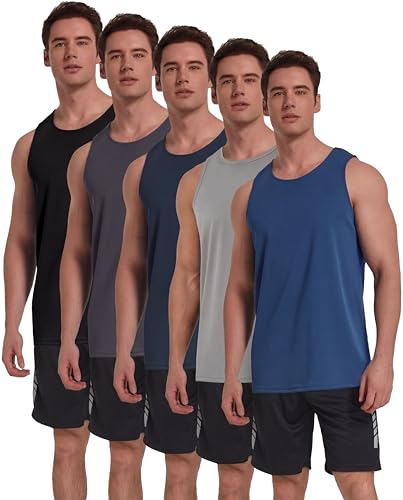 TELALEO 5 Pack Men's Workout Tank Tops Sleeveless Mesh Muscle Gym Shirt Quick Dry...