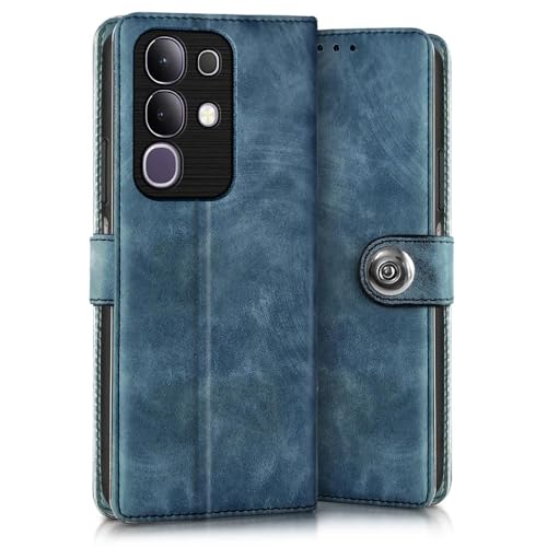 Image of WOW IMAGINE Shock Proof Flip Cover Back Case for Vivo T4x 5G | iQoo Z10x 5G | Vivo Y31 Pro 5G (Magnetic Button Flip Case | Wallet Pockets & Stand | Leather Finish | Aquamarine)