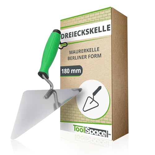 ToolSpace Edelstahl-Dreiecks-Maurerkelle mit gummiertem Griff 180mm - Universelles Bauwerkzeug