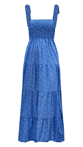 Image of kinstell Women's Summer Boho Spaghetti Strap Square Neck Ruffle Casual Flowy Long Dress Beach Swing Party Maxi Dress
