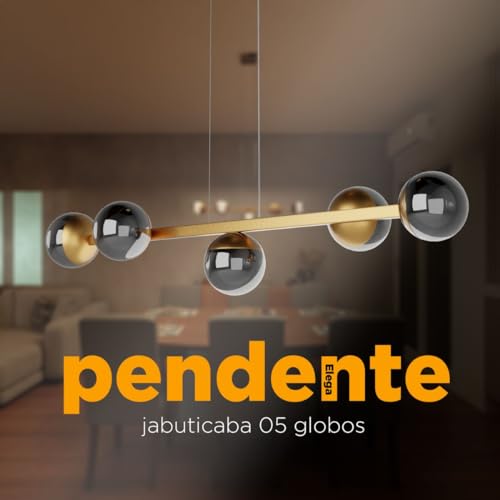 Luminária de Teto Lustre Pendente Jabuticaba com 5 Globos de Vidro 1,5m de Fio Soquete G9 Bivolt (Do