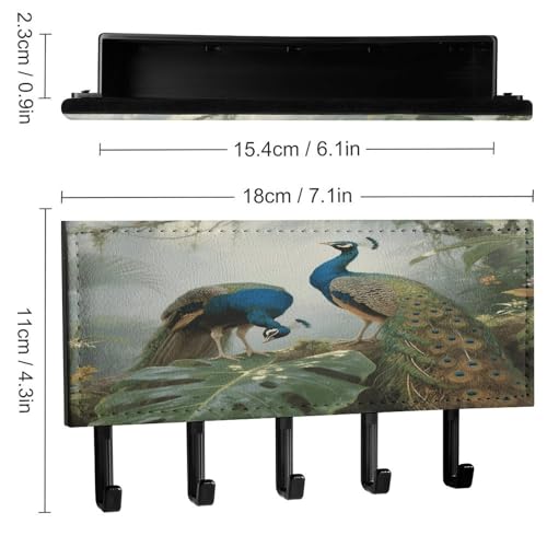 Estante de metal pavo real para llaves con detalles de piel sintética premium 3