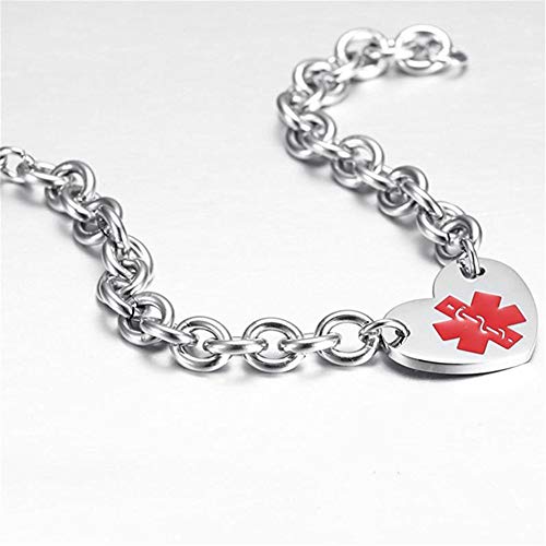LF 316L Stainless Steel DNR Engraved Medical Alert Heart Charm Link Bracelet Rolo Chain Medic ID Bracelets Monitoring Awareness for Womens for Outdoor Emergency,Do Not Resuscitate4