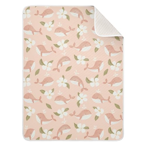 Image of Animal Whales Pink Baby Swaddle Blanket for Boys and Girls, Cute Muslin Baby Receiving Swaddle Blanket, Soft Cotton Nursery Swaddling Blankets for Newborn Toddler Infant, 30x40 in
