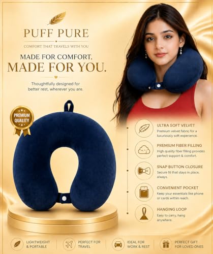 Image of Ultra Soft Premium Travel Neck Pillow with Hanging Loop Snap Button Closure for Home Office and Airplane Flight, Bus, Car, Train Travelling Use [Black] (Pack of 1)