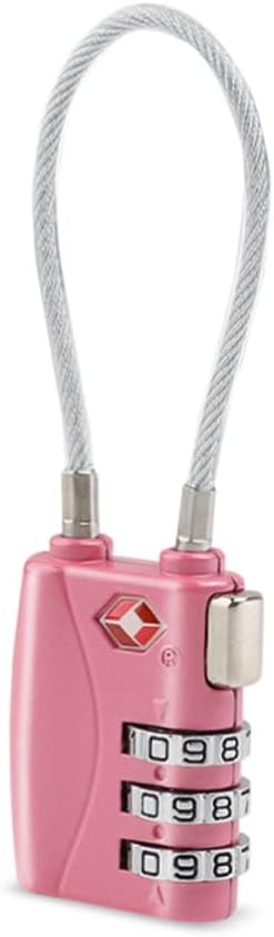 KALLORY TSA Approved Pink Combination Padlock Portable Resettable Cable Luggage Lock Durable Zinc Alloy Security Lock for Suitcase Travel Accessories