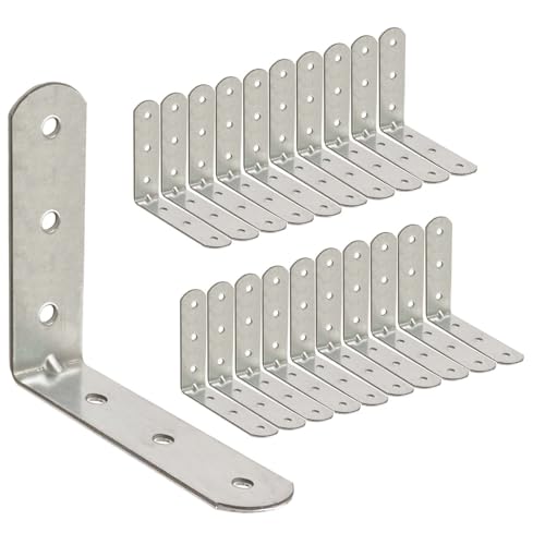 OMIDEAS 20 x Winkelverbinder (50 x 50 x 16) Winkel L Klammern Eckwinkel 90 Grad Lochwinkel Bauwinkel Holzverbinder Metallwinkel Möbel Stuhl Verbinder Verzinkt