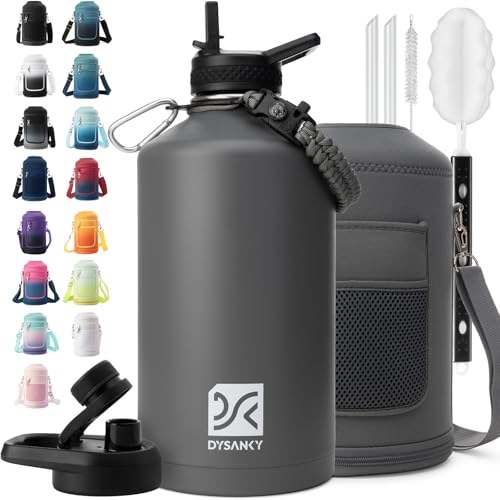 1 Gallon Water Bottle Insulated | Thickened Stainless Steel Vacuum Metal Water Jug | Portable Sports Large for Gym and Hiking with Straw, Carrier Bag, Handle Strap | BPA-Free 128 oz