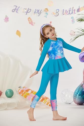 Image of GRACE KARIN Girls Long Sleeve Swimsuit Mermaid Bathing Suit Rash Guard Swimwear 4 Piece Size 5-12