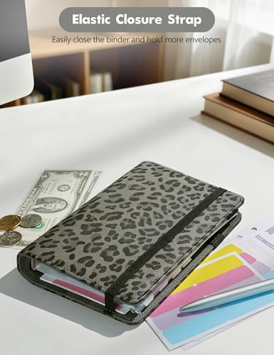 Image of A6 Budget Binder for Money Saving, Budget Planner, Money Organizer for Cash | with 8 Cash Envelopes, Budget Sheets & Rose Gold Category Stickers, PU Leather, Grey Leopard