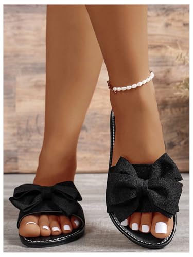 GORGLITTER Women's Bow Sandals Dressy Summer Open Toe Slip On Slides Vacation Beach Flat Sandals3