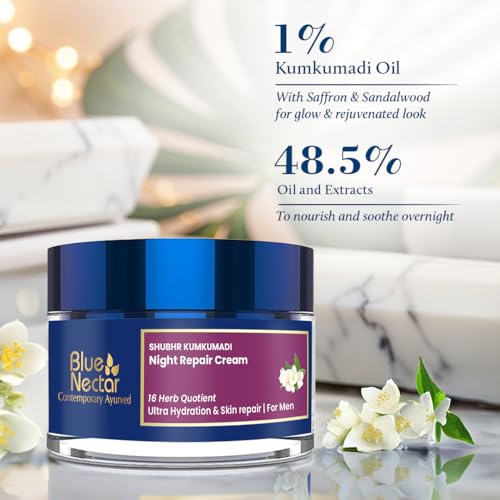 Blue Nectar Crème de nuit ayurvédique anti-âge pour homme pour réduire les rides et ridules | Réparation de la peau et nutrition à base de plantes | Hydratant pour le visage pour ajouter un éclat – Image 4