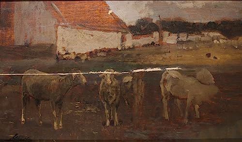 Paysage de village avec des moutons par Emil Jakob Schindler Affiche Toile Decoración