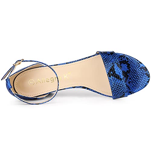 Allegra K Allegra K Women's Snake Printed Chunky Heels Ankle Strap Blue Snake Sandals 9 M US