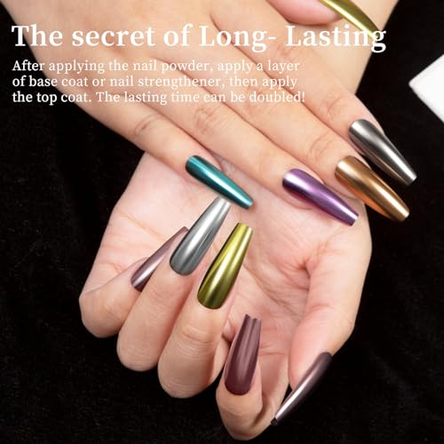 MAYCHAO 1 pó de unha cromado mágico para unhas, efeito espelhado, 1 esmalte de gel dourado com glitt