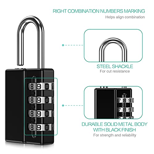 Image of ORIA 4 Digit Padlock, 4 Pack Combination Lock with 2 Key for Sports Locker, School Gym Locker, Fence, Toolbox, Case, Hasp Storage