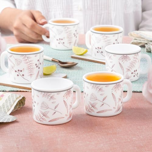 Image of Larah by BOROSIL 100ml x 6pc Opalware Grandeur Tea /Coffee Mug Set, Microwave & Dishwasher Safe Embossed Design Crockery Set Ideal for Daily Use & Gifting