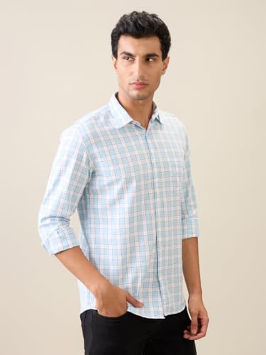 Image of Parx Men Slim Fit Checks Pattern Pure Cotton Semi Cutaway Collar Full Sleeve Casual Shirt