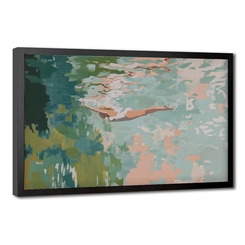 Vintage Swimmer Underwater Wall Art Retro Poolside Canvas Painting Mid