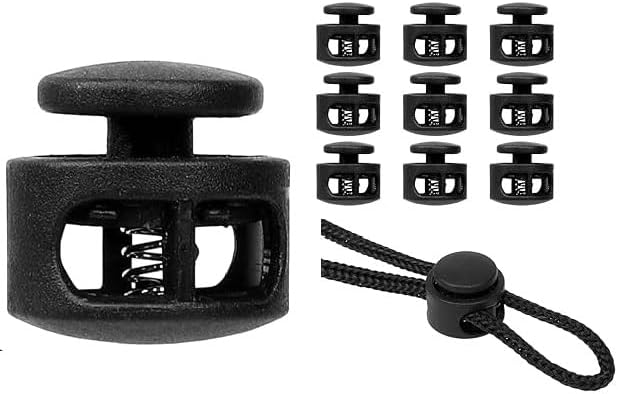 10Pcs Black Shoe Lace Tie Locks Double Hole Drawstring Stopper Fastener Elastic Drawstring Toggle Stopper Fastener for Shoelaces Paracord Clothing Bag