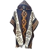 Unisex Mexican Poncho Serape With Hoodies Vintage Hippie Western Poncho Boho Totem Sleeveless Sweater Shawl Cape (Brown-1, Large-XLarge)