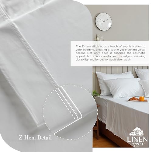 Linen Home 100% Cotton Percale Sheets Queen Size, White, Deep Pocket, 4 Pieces Set - 1 Flat, 1 Deep Pocket Fitted Sheet and 2 Pillowcases, Crisp Cool and Strong Bed Linen by Linen Home - Image 3