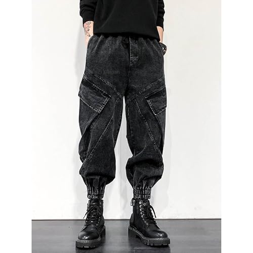 Men's Black Jeans Japanese Street Fashion Pants Vintage Casual Pants Multi Pocket Harem Cargo Pants Rave Pants2