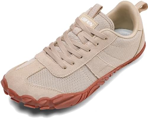 UBFEN Sneakers Barefoot Shoes for Womens Mens Minimalist Trail Running Hiking Comfortable Walking Light Brown Size 8 Women/6 Men