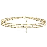 ORAZIO 925 Sterling Silver Gold Bracelet for Women Girls Ladies Gold Bracelets 3 Layered Link Chain Charm Bracelet Adjustable Beaded Bracelets for Womens Girls